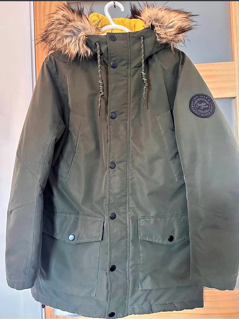 Jack & Jones JJSKY men’s Parka - Small - Olive & Yellow